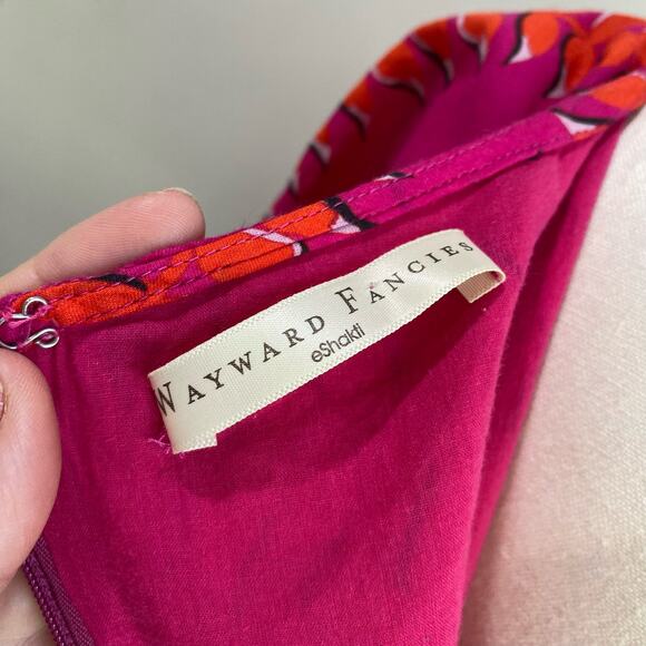 WAYWARD FANCIES Hot Pink Tropical Linear Graphic Print Cotton Voile Dress Sz 10 - Picture 10 of 13